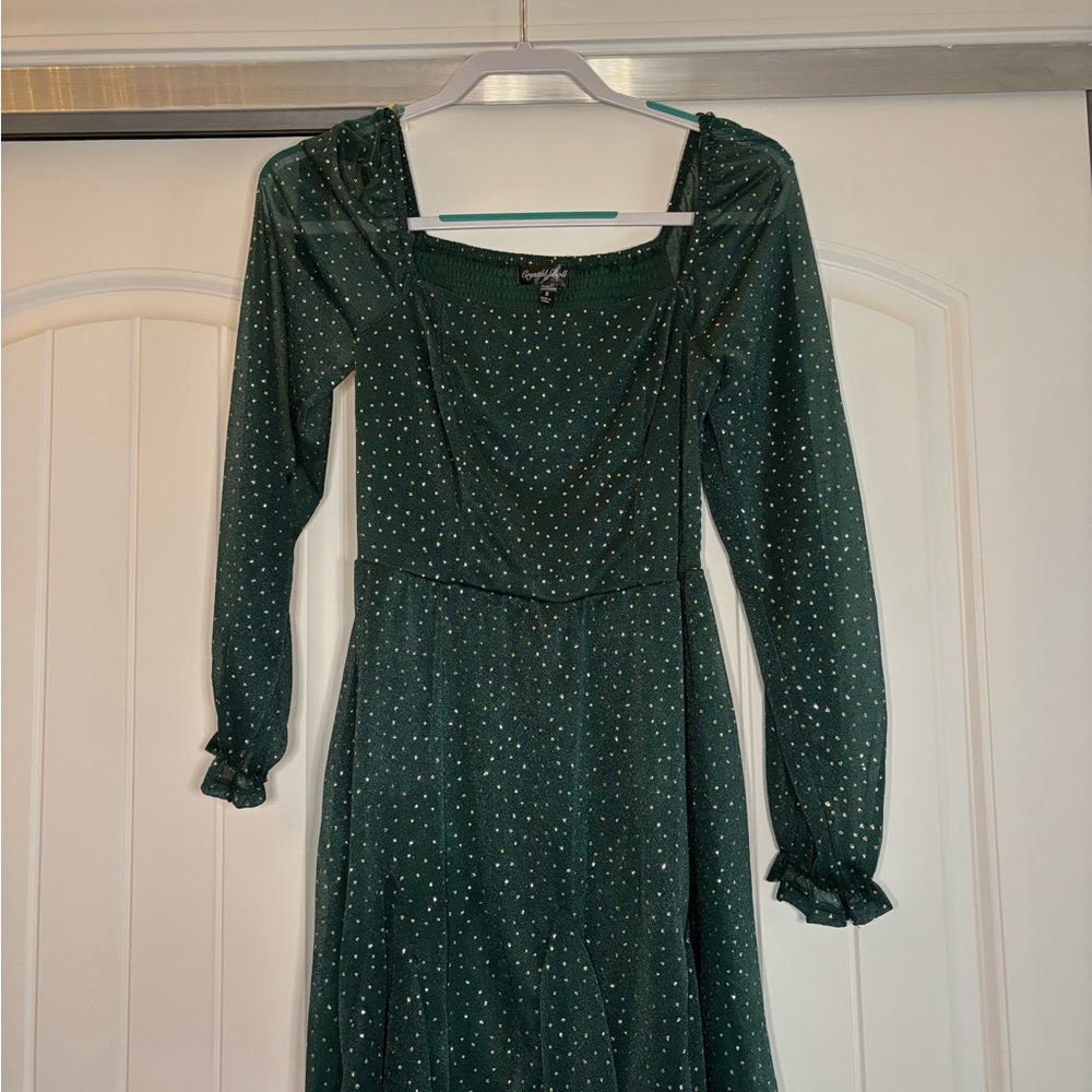 Crystal Doll Forest Green Long Sleeve Dress